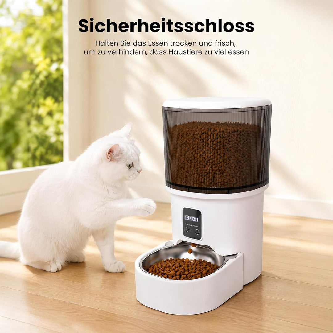 Futterautomat Katze 4 L, Katzenfutter Automat, 1-6 Mahlzeiten pro Tag, Futter für Katzen/Hunde, Mit