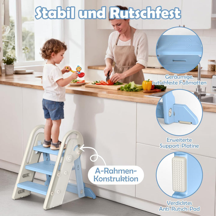 Onasti Tritthocker Kinder, Höhenverstellbar 3 Stufen Hocker Kinder, Trittschemel für Baby mit Handha