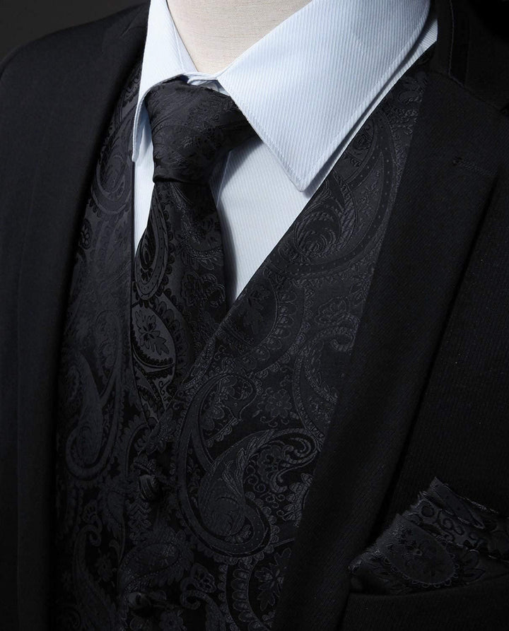 Enlision Herren Paisley Floral Jacquard Weste &amp; Krawatte und Pocket Square Weste Anzug Set M Schwarz