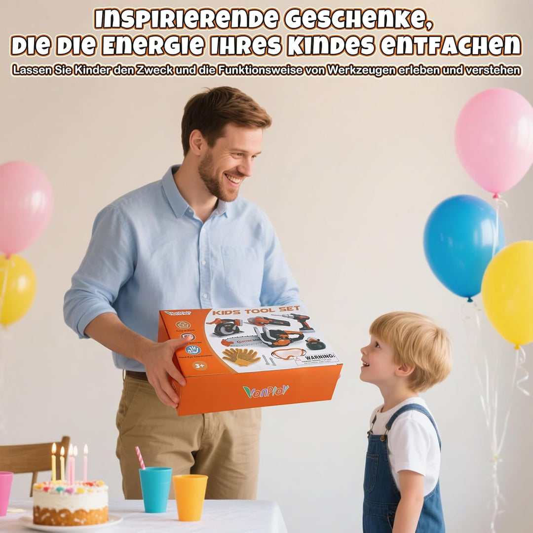 Vanplay Werkzeugkoffer Kinder Luxusmodell, Spielzeug Geschenk Junge Kinder ab 3、4、5 Jahren mit Elekt