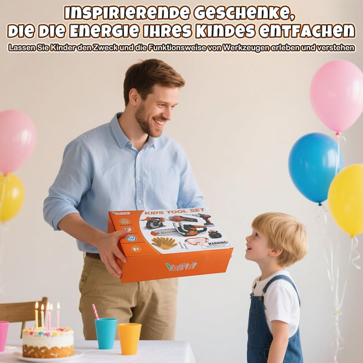 Vanplay Werkzeugkoffer Kinder Luxusmodell, Spielzeug Geschenk Junge Kinder ab 3、4、5 Jahren mit Elekt