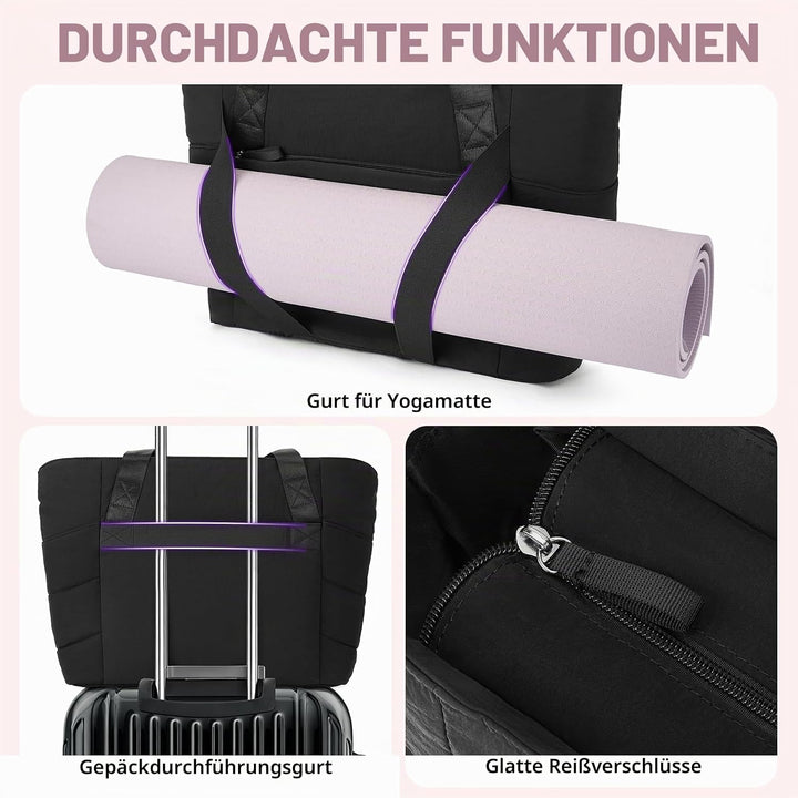 Axcone Tragetasche für Damen mit Reissverschluss,Gesteppte Tragetasche,Sporttasche mit Yogamatten-Gu