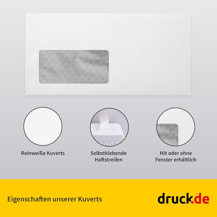 1.000 Briefumschläge - C5/6 Din lang Kuvert mit Fenster - 110x220 mm - weisse Papierumschläge - selb