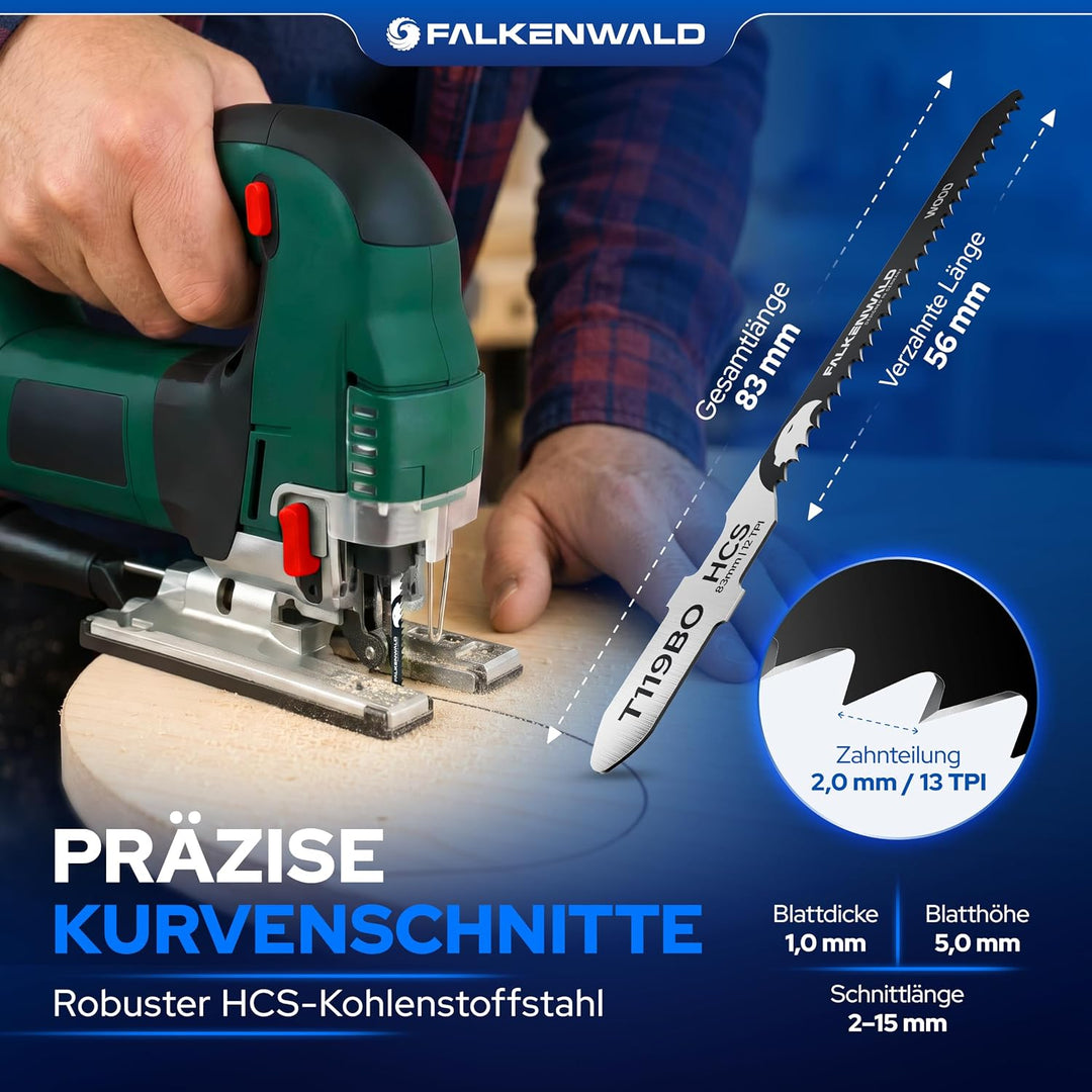 FALKENWALD® Stichsägeblätter Set 30tlg 20x Holz + 10x Metall - T-Schaft HCS & HSS - Für Weichholz, H