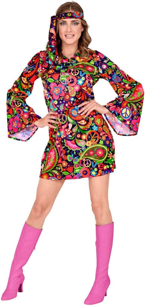 W WIDMANN MILANO Party Fashion - Kostüm Hippie, Blumenkleid und Stirnband, Flower Power, 70s, Faschi