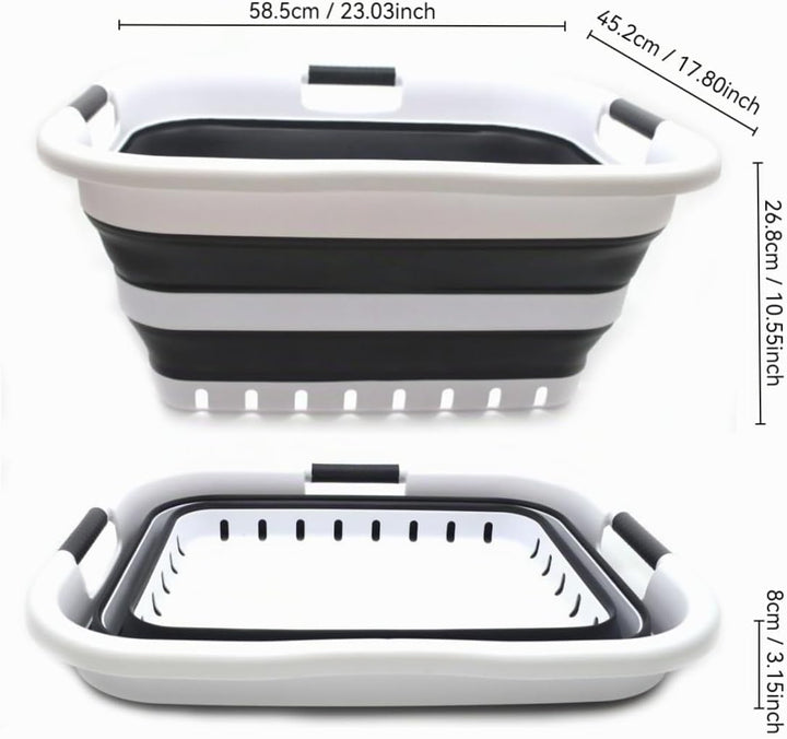 SAMMART 41L Collapsible 3 Handled Plastic Laundry Basket - Foldable Pop Up Storage Container/Organiz