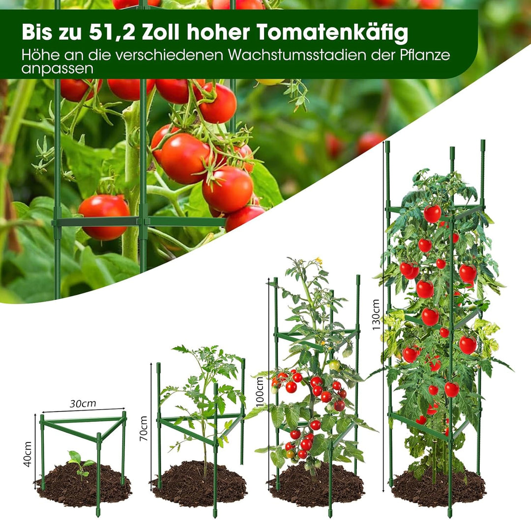Tomaten Rankhilfe 6 Stück,bis zu 130 cm hohe Tomatenturm-Spaliere – Verbesserte Sechskantverbinder,