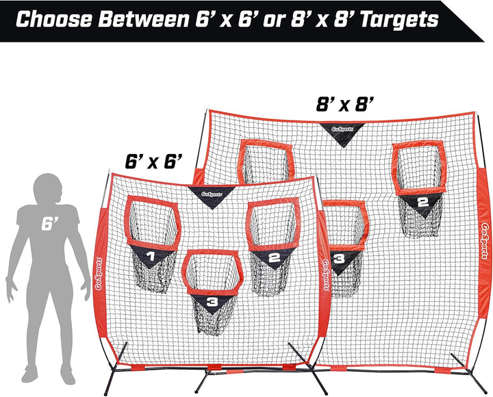 GoSports Football Trainer Throwing Net | Choose Between 8' x 8' or 6' x 6' Nets | Improve QB Throwin