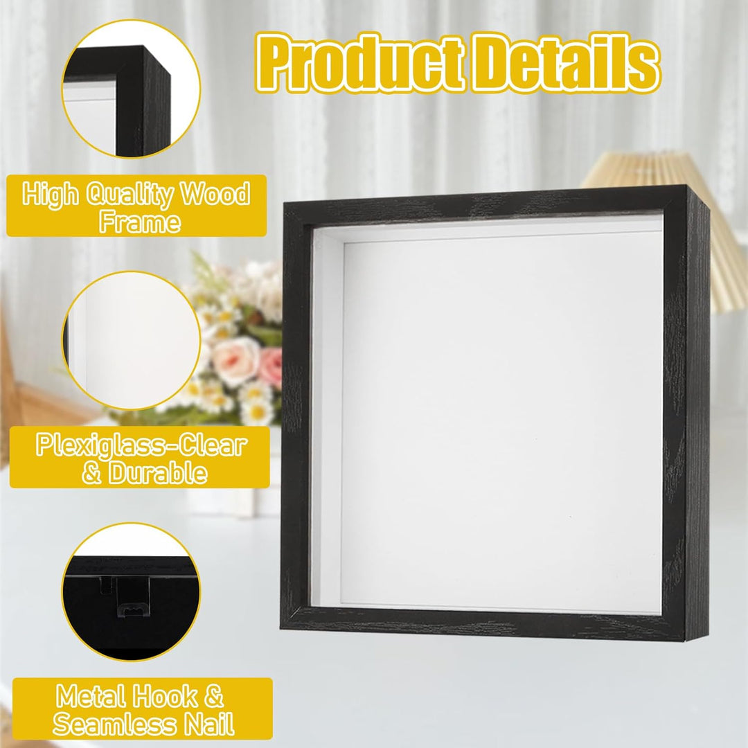 JMIATRY 4er Set 3D Bilderrahmen 20x20 cm, Bilderrahmen zum Befüllen, Schwarz Objektrahmen Shadow Box