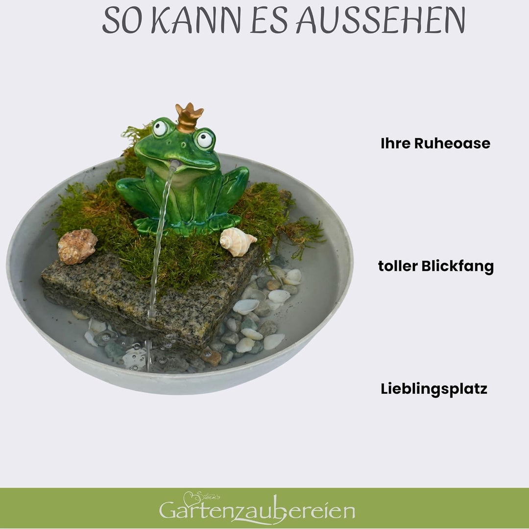 Storm's Gartenzaubereien Wasserspeier Frosch aus Keramik mit Pumpe 230V 16cm für Miniteich - Balkon