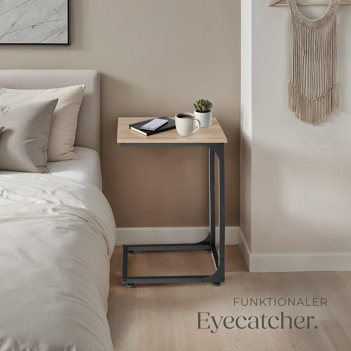 tectake® Beistelltisch Holz Metall, Wohnzimmertisch, Couchtisch C-Form, Laptoptisch für Couch, Bettt