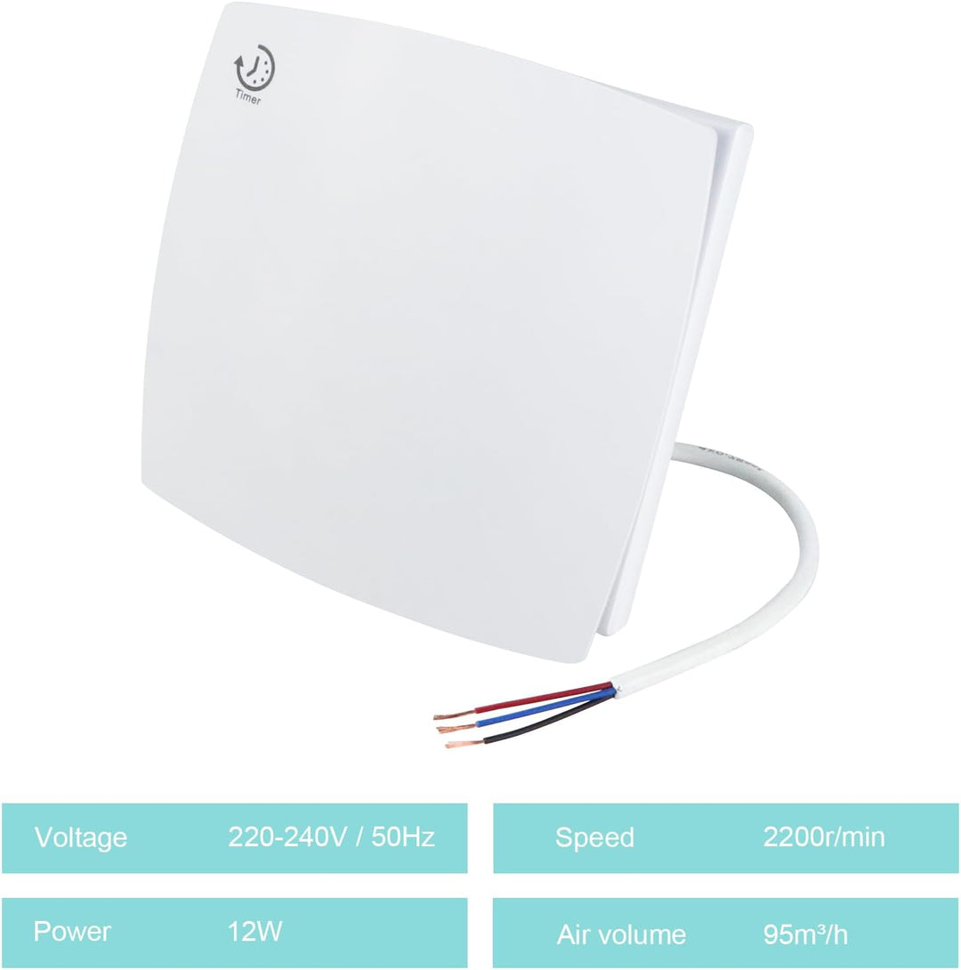 Anesty Badlüfter 100mm mit Nachlauf, 95m³/h 12W Abluftventilator Leiser Wandventilator WandLüfter mi