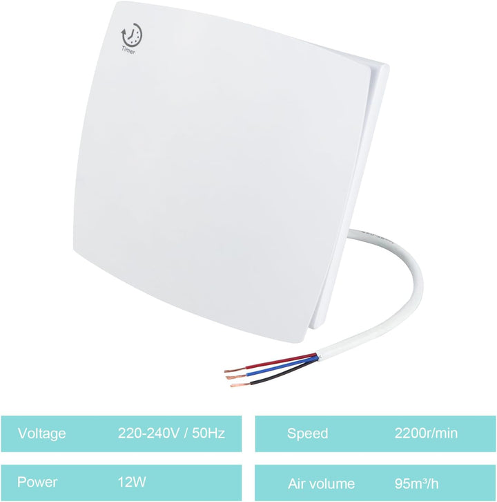 Anesty Badlüfter 100mm mit Nachlauf, 95m³/h 12W Abluftventilator Leiser Wandventilator WandLüfter mi