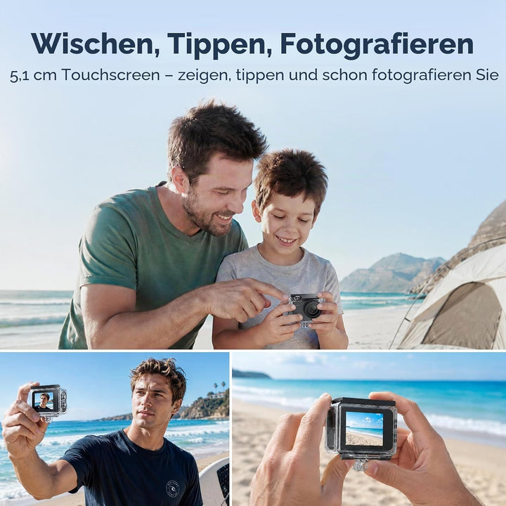 AKASO Action Cam 4K30FPS mit Schwimmender Handgriff und Tasche Unterwasserkamera WiFi 40M EIS Anti-S
