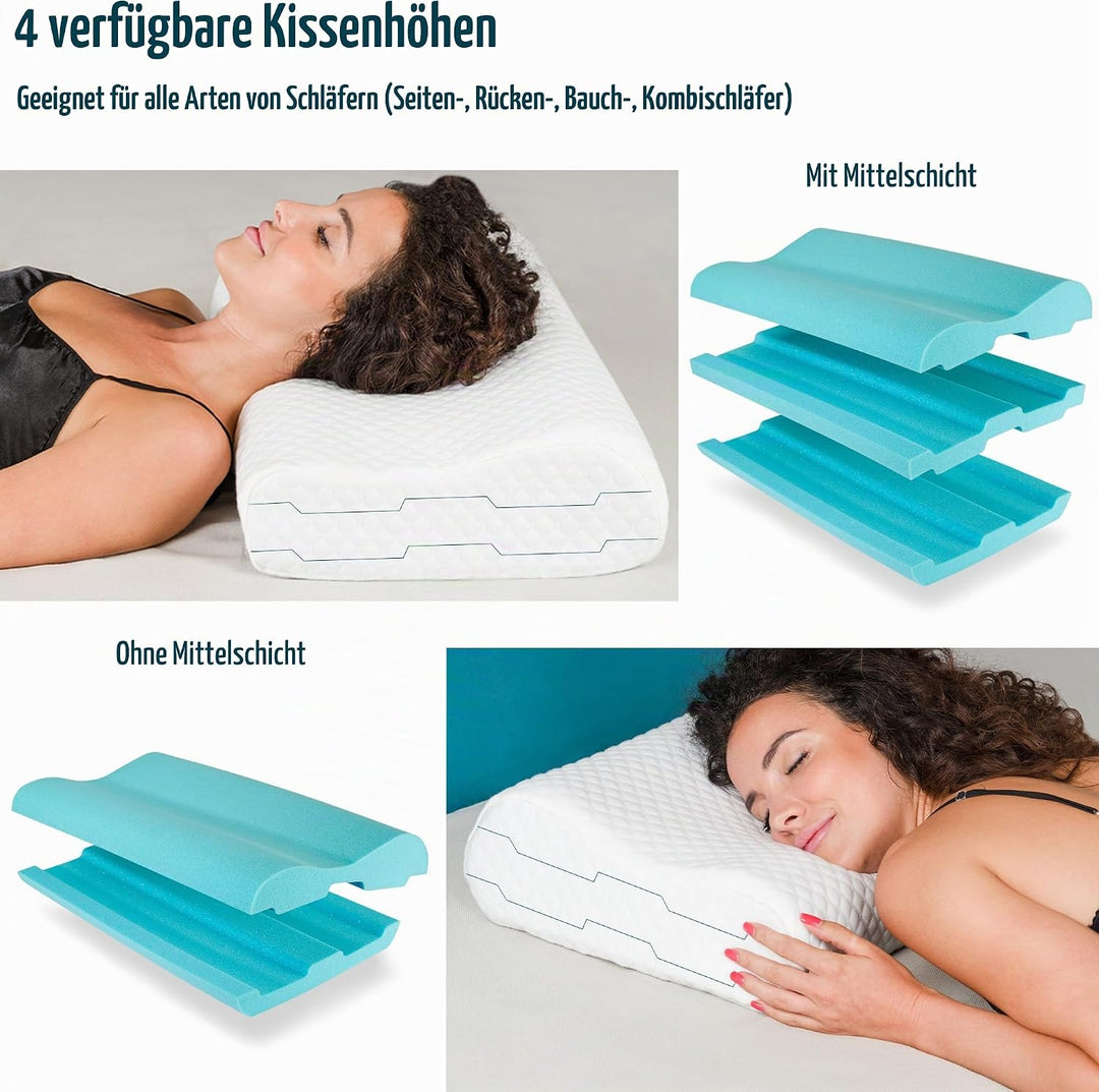 Nackenstützkissen Höheneinstellbares aus Memory Foam Orthopädisches und Ergonomisches Kopfkissen für