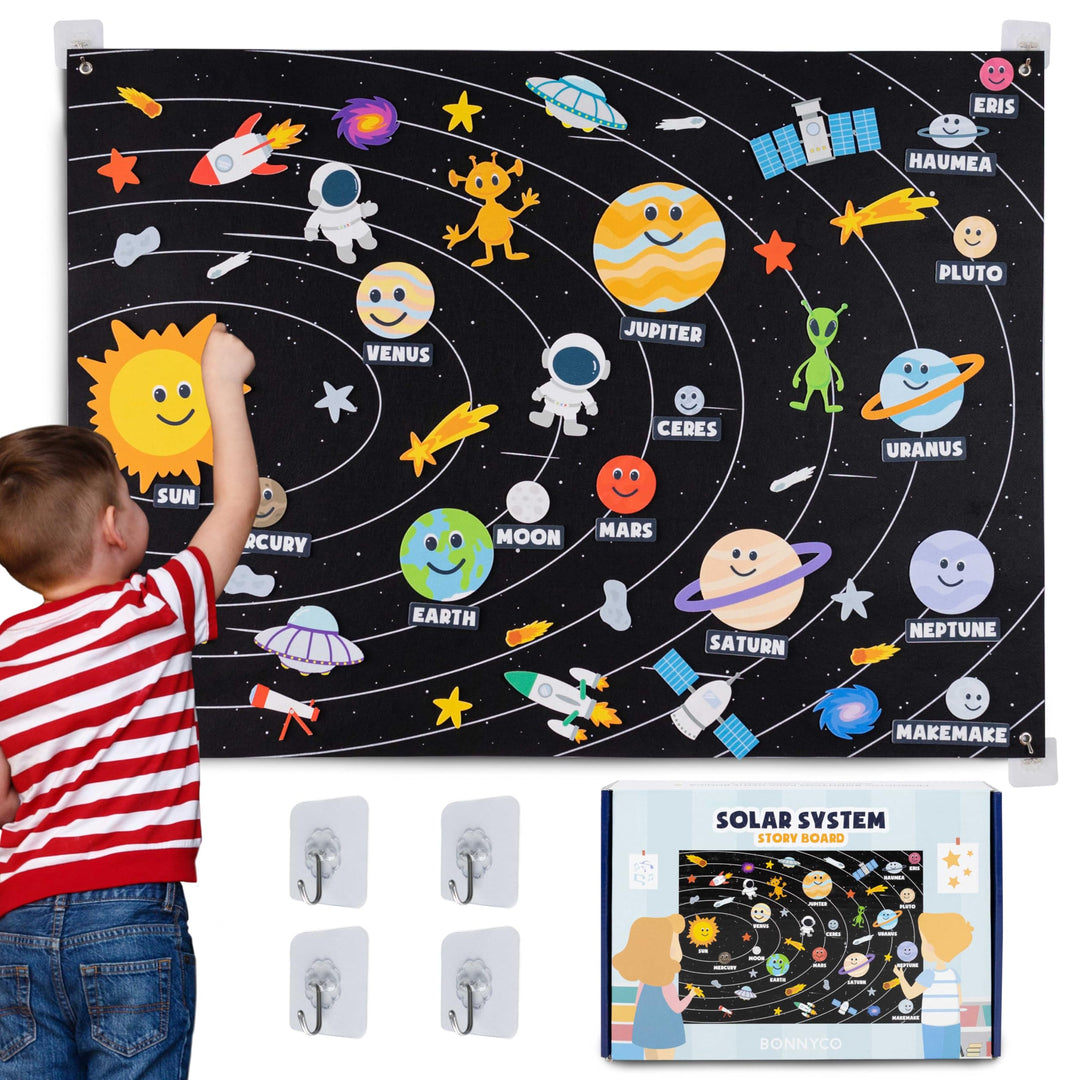 BONNYCO Sonnensystem Kinder 61 Filz Figuren. Planeten Kinder Spielzeug, Geschenke für Jungs Mädchen
