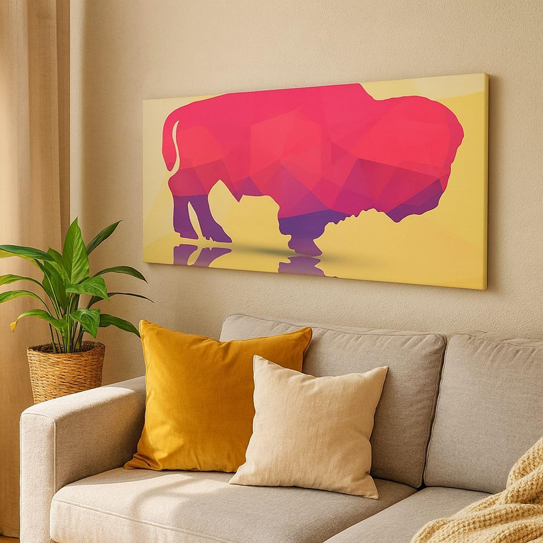 Panorama Bilder auf Leinwand 100x40cm Leinwandbild Bison Illustration Bunt Grafik Gross Wanddeko Bil