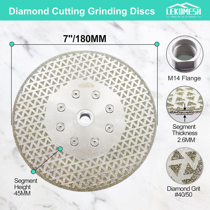 Diamant Fliesen Sägeblatt 180MM LEKOMESH - Doppelseitig Diamant-Trennscheibe für Granit,Marmor,Porze