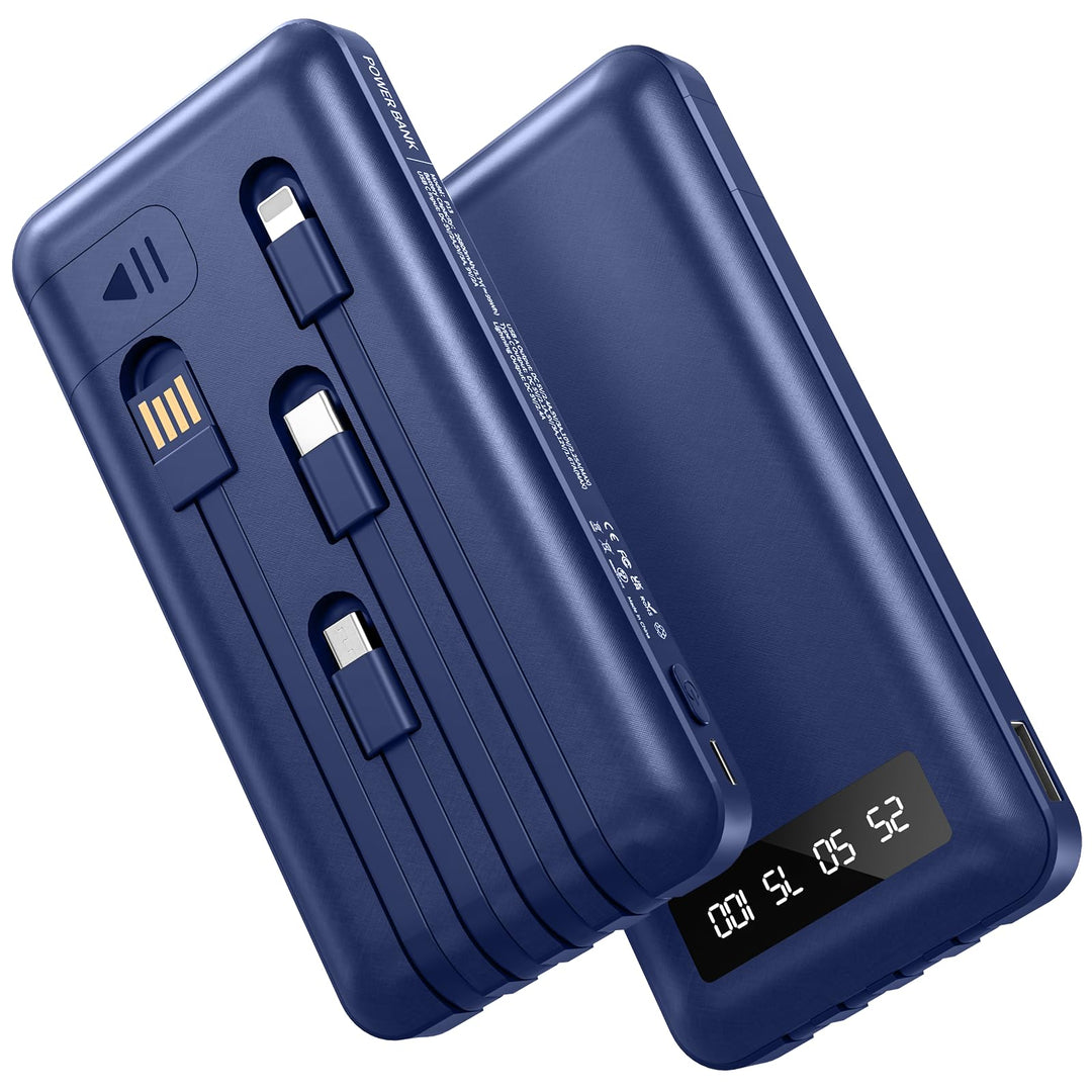 Powerbank 26800mAh mit 4 Integrierten Kabel, 22.5W Power Bank USB C Schnellladefunktion mit LED Disp