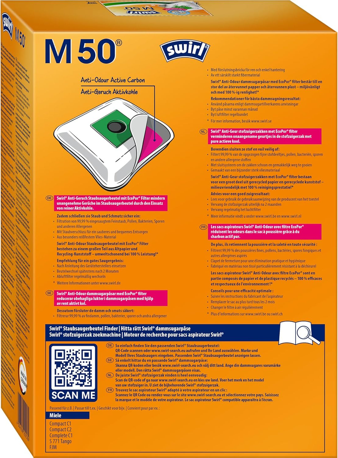 Swirl NeutralizAir M50 Staubsaugerbeutel (für Miele Staubsauger, 4 Beutel, 1 Filter) 4 Beutel + 1 Fi