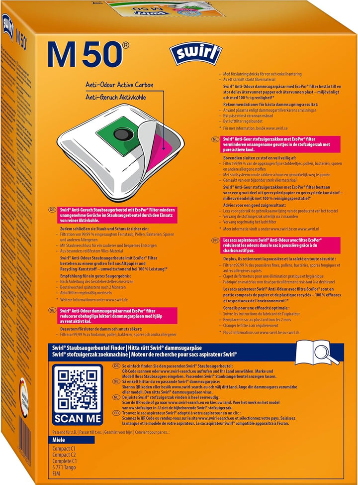 Swirl NeutralizAir M50 Staubsaugerbeutel (für Miele Staubsauger, 4 Beutel, 1 Filter) 4 Beutel + 1 Fi