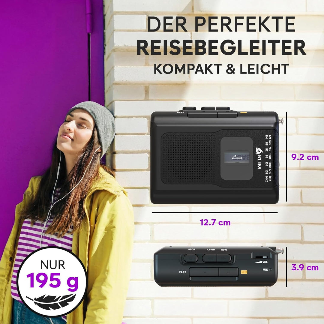 KLIM K8 Kassettenspieler mit Fusion-Kopfhörern - Kassettenrekorder - NEU Cassette Player - AM/FM Kas