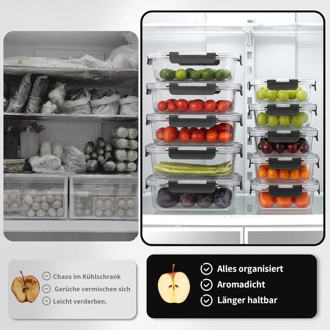 Glas-Frischhaltedosen Set, 10 St, meal prep boxen,glasbehälter mit deckel,Spülmaschinenfest, Mikrowe