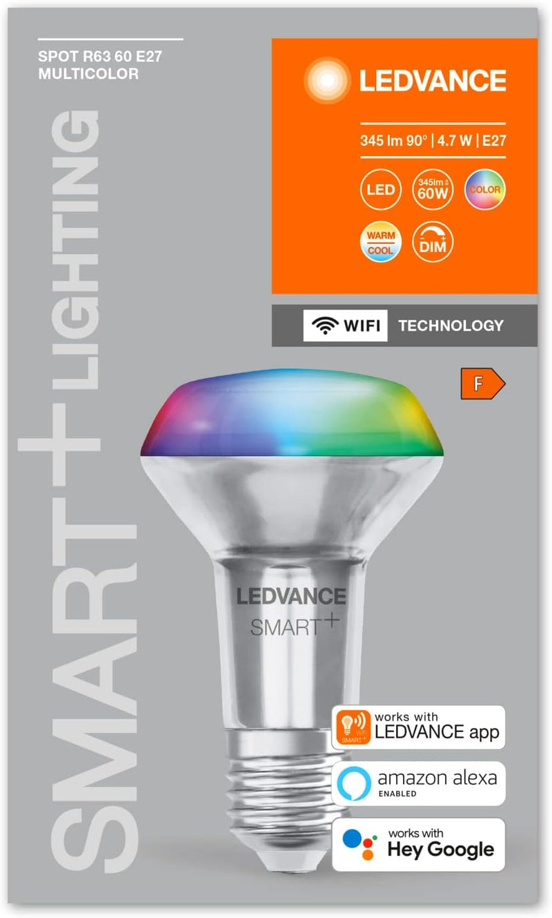 LEDVANCE Smarte LED R63 Spotlampe mit Wifi Technologie, E27, RGB-Farben & Lichtfarbe änderbar, Refle