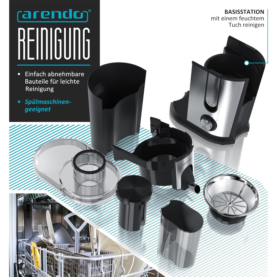 Arendo - Entsafter Edelstahl Obst und Gemüse - Zentrifugaler Entsafter - elektrisch - 2 Geschwindigk