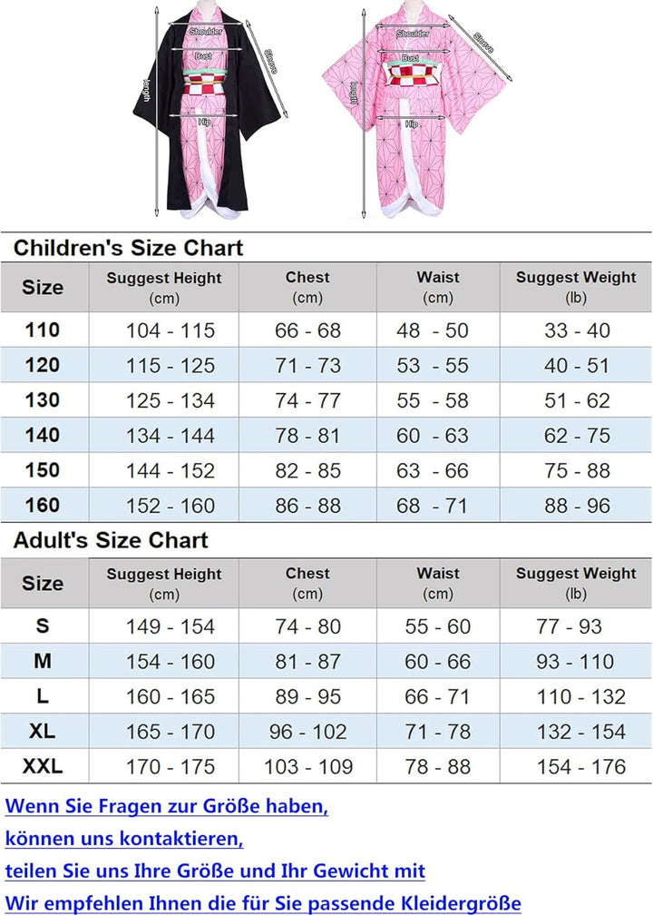 kelihood Japanischer Anime Demon Slayer Cosplay: Kamado,Nezuko-Cosplay Kostüm Kimono Set Anime Cospl