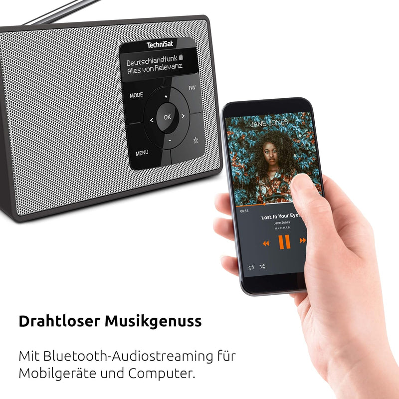 TechniSat DIGITRADIO 2 - Tragbares DAB+/UKW-Radio mit Akku (mit Bluetooth Audiostreaming, Weckfunkti