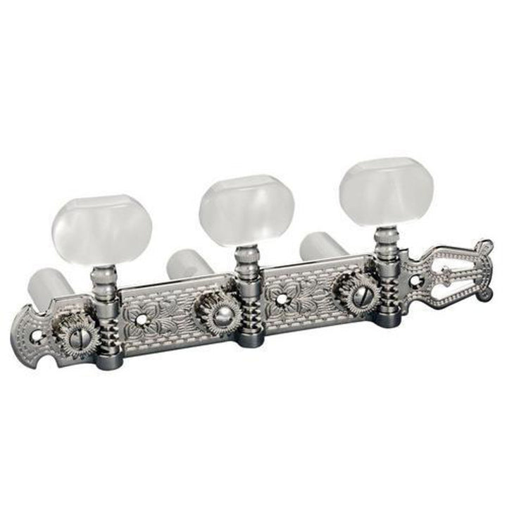 Schaller »LYRA MACHINE HEADS - NICKEL - BASEPLATE 3 - ACRYLIC - WHITE NYLON POSTS 10mm« Mechaniken f