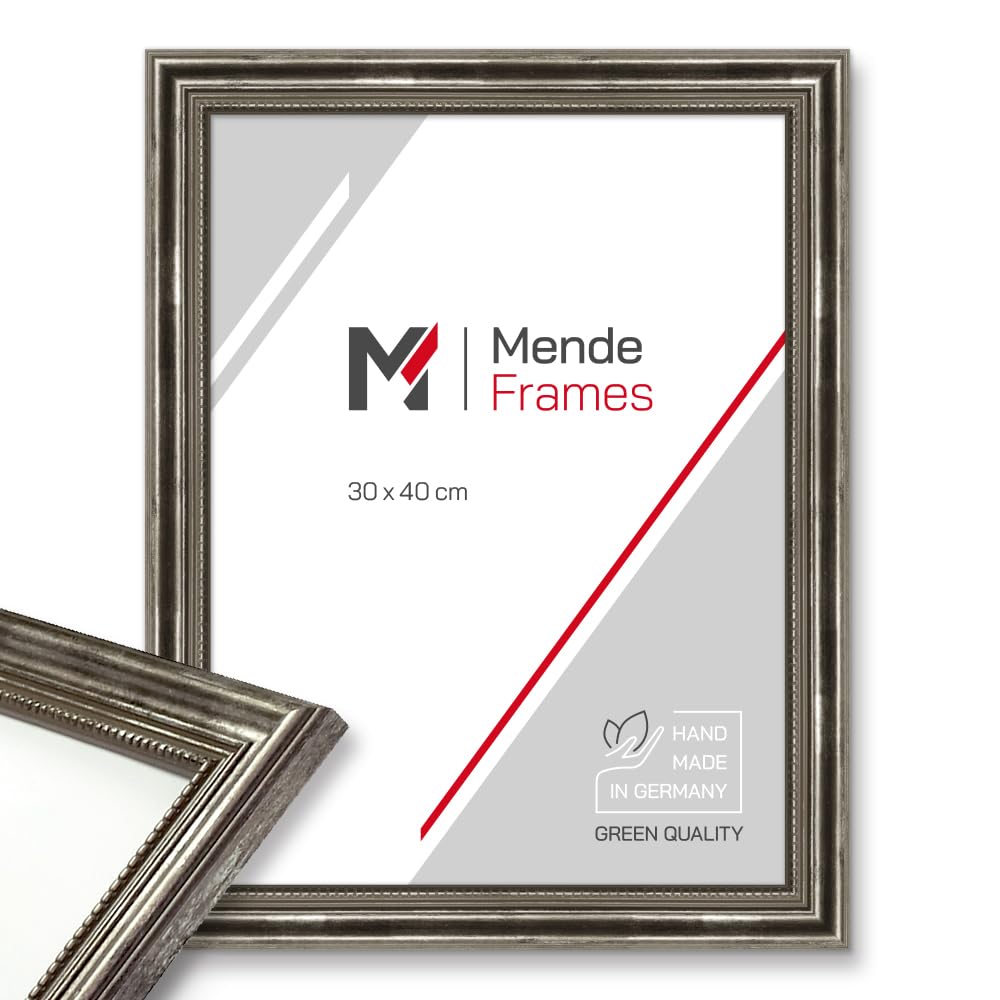 Mende Frames Bilderrahmen Antik 42x60cm DIN A2 I Farbe: Silber I Holzbilderrahmen I Fotorahmen I Sil