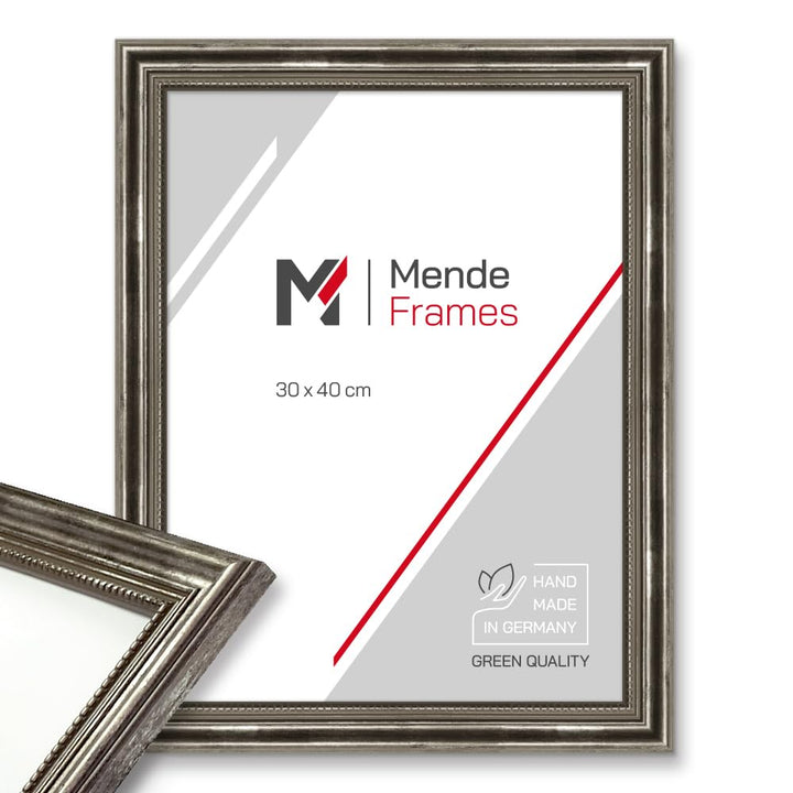 Mende Frames Bilderrahmen Antik 42x60cm DIN A2 I Farbe: Silber I Holzbilderrahmen I Fotorahmen I Sil