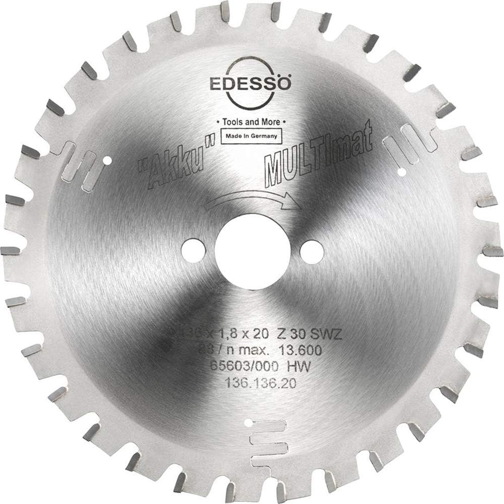 Edessö 13613620 HM-Kreissägeblatt Profi-Akku Spezialzahn HW, Z=30 SWZ, 136 x 1,8/1,2 x 20 mm, Silber