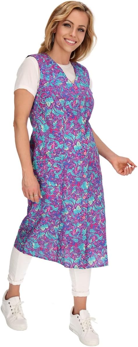 Knopfkittel Baumwolle bunt Kochschürze Hauskleid Kittel Schürze ohne Arm 54 bordeauxviolett, 54 bord