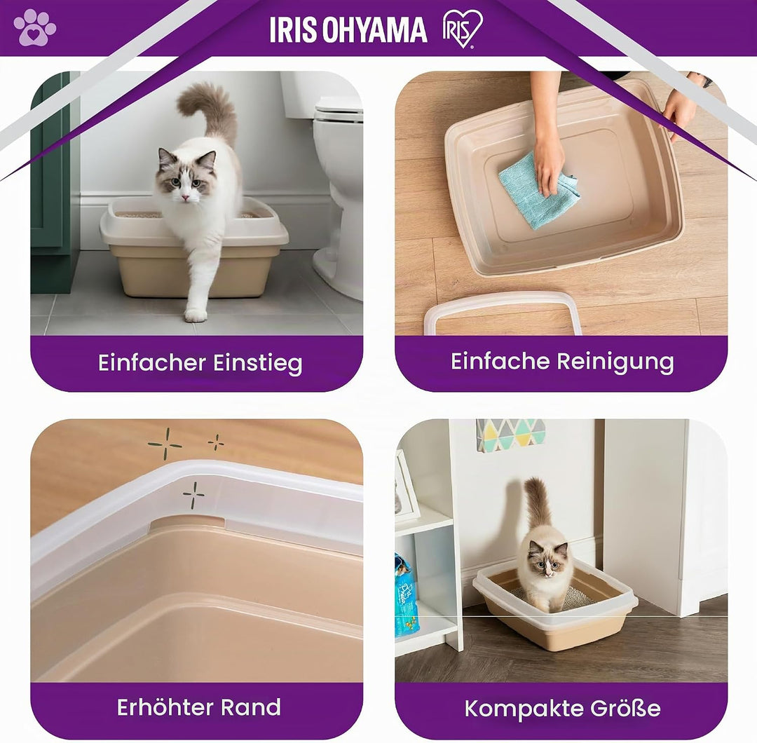 Iris Ohyama Katzenklo, klein, bis 7 kg, Grau, offen, ohne Deckel, Katzentoilette, Abnehmbarer Rand,