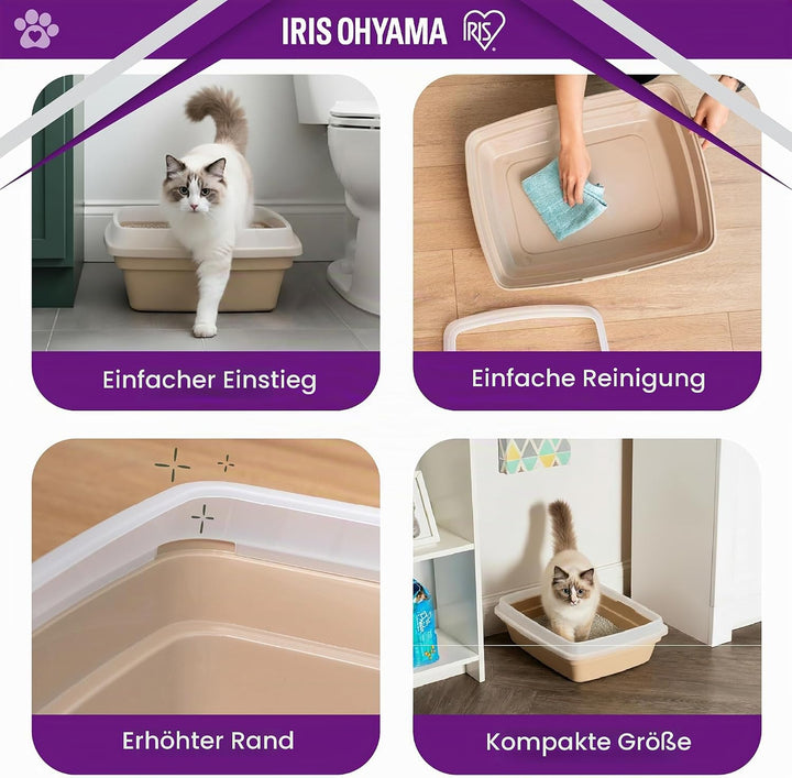 Iris Ohyama Katzenklo, klein, bis 7 kg, Grau, offen, ohne Deckel, Katzentoilette, Abnehmbarer Rand,