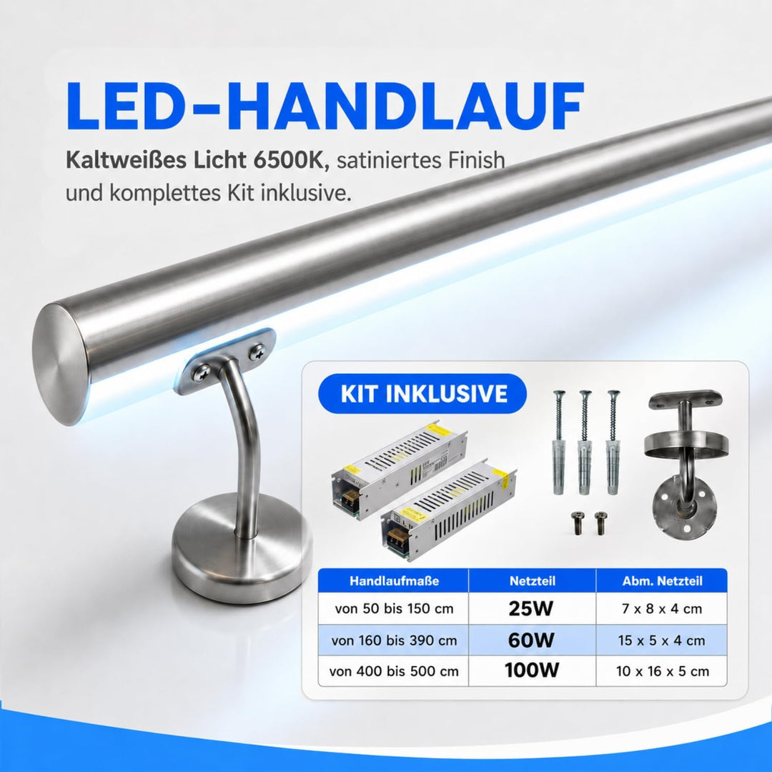 Treppengeländer aus Edelstahl | Treppengeländer mit LED-Licht warmes weisses Licht natürlich kalt me