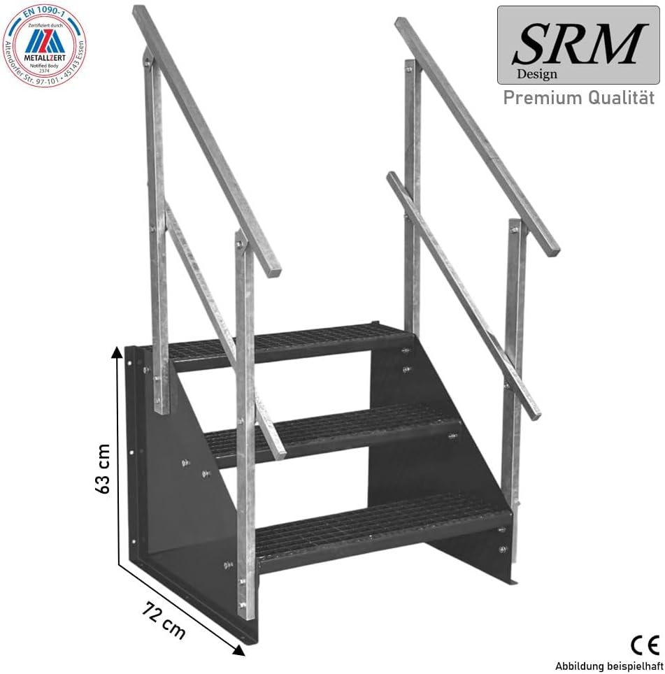 SRM Design 3 Stufen Stahltreppe Wangentreppe Gitterrosttreppe Aussentreppe Industrietreppe Treppe Br