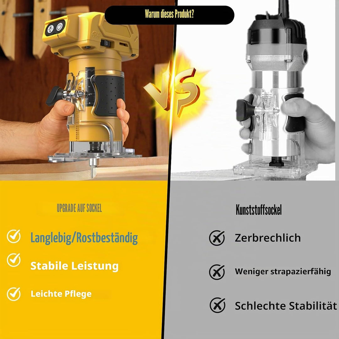 Akku Oberfräse kompatibel mit Dewalt 20V-Akku (ohne Akku), 800 W bürstenloser Holztrimmer mit 10000–