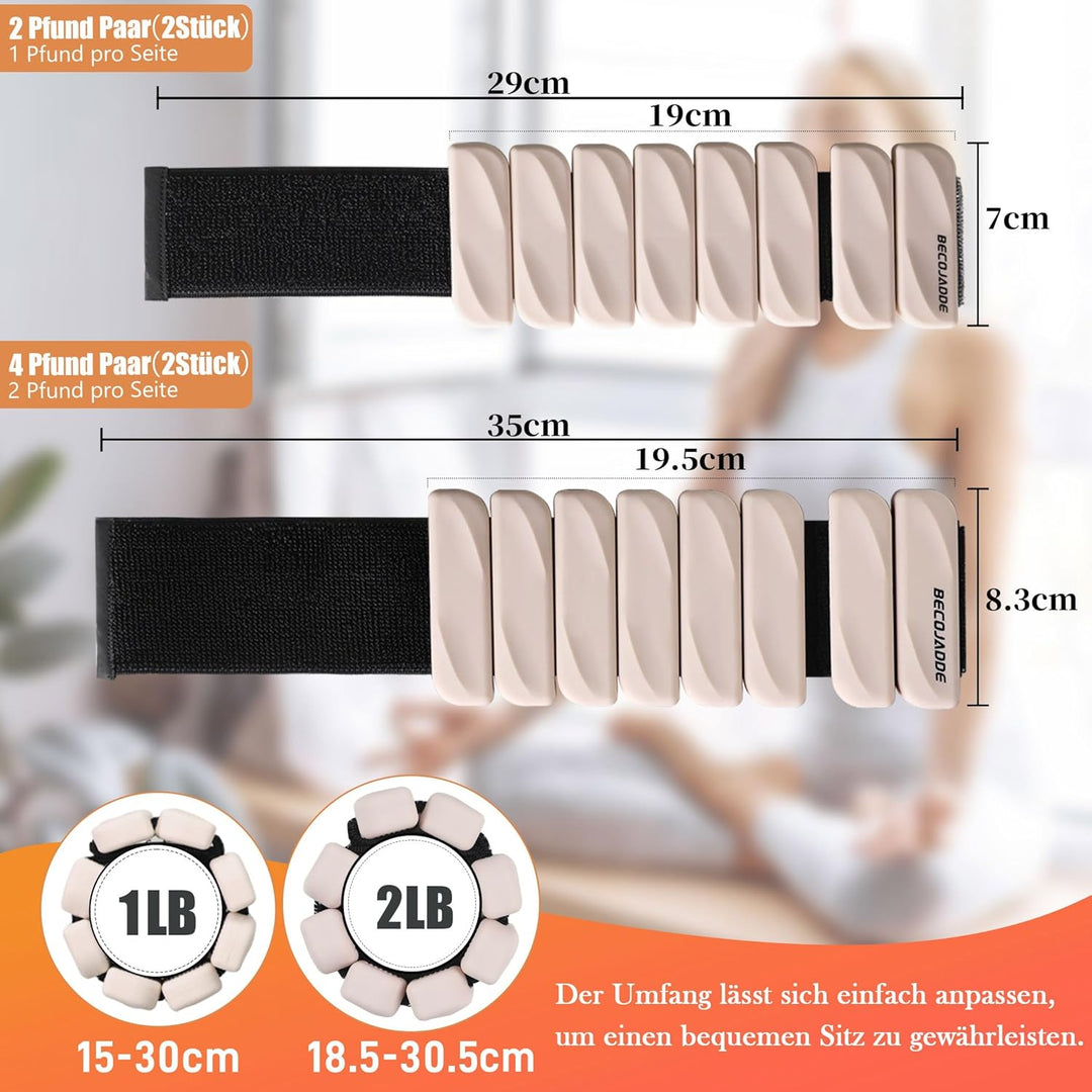 BECOJADDE Gewichtsmanschetten fuss 0.45 KG / 0.9 KG Je Gewichte für Beine und Arme Set 2 Ankle Weigh