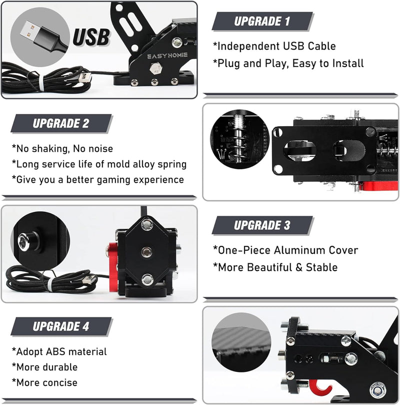 Easyhomie USB Handbremse mit Feste Basis für PC Rennspiele, Einstellbare Spielhandbremse mit Hoher P