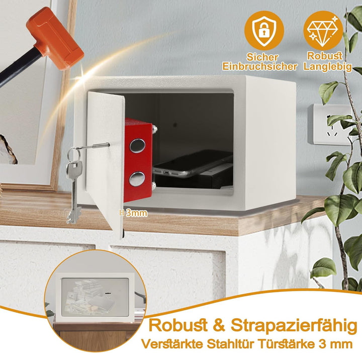 Tresor Safe Möbeltresor Feuerfest & Wasserdicht (31x20x20 cm - L) mit 2 Schlüsseln Geldschrank für B