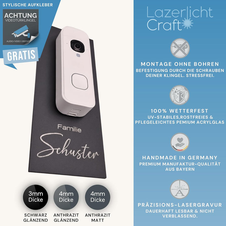 Klingelschild für Blink Videotürklingel (System) (Video Doorbell) | Schwarz oder Anthrazit | Hausnum