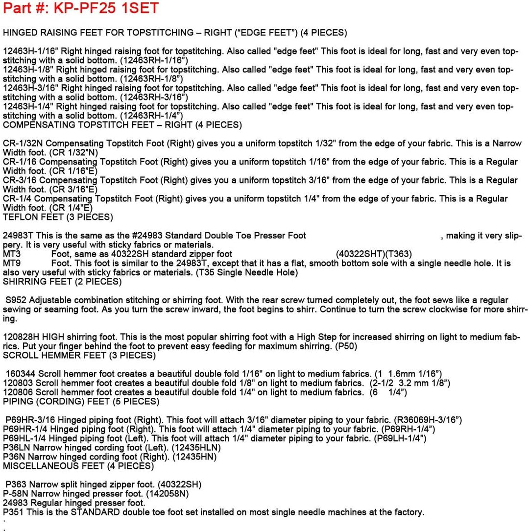 KUNPENG - # KP-PF25 DRUCKFUSS-SET für JUKI DDL-555 DDL-5550 DDL-5600 DDL-8300 Brother B705 B70 7B715