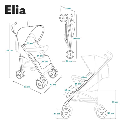 LIONELO Elia Buggy klein zusammenklappbar Kinderwagen bis 15 kg, Rücken und Fussstützenverstellung H