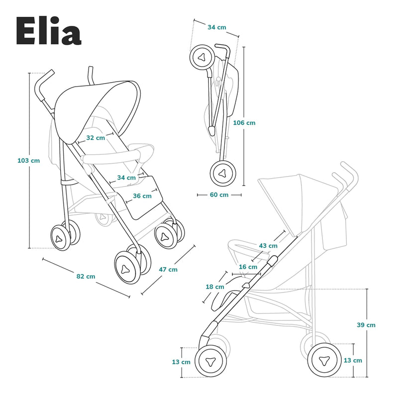 LIONELO Elia Buggy klein zusammenklappbar Kinderwagen bis 15 kg, Rücken und Fussstützenverstellung H