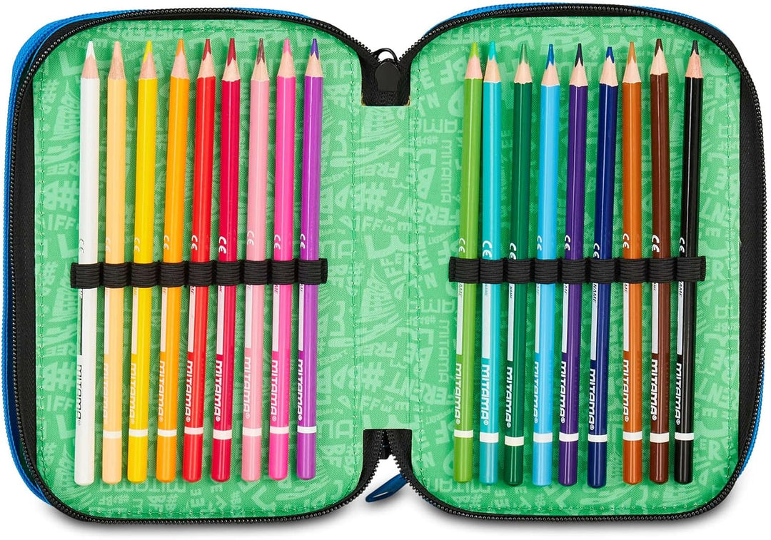 Mitama Federmäppchen mit 3 Fächern und 47 Teilen, gefülltes Schüleretui, Federtasche für Schreibware