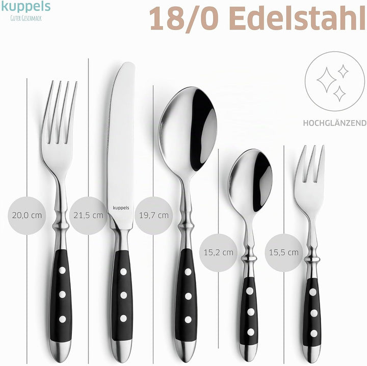 Kuppels COUNTRY Besteck Set 6 Personen 30-teilig, schwarzes Edelstahlbesteck mit 3-fach genieteten K